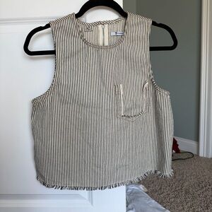 T By Alexander Wang Denim Pinstripe Crop Top in White Cotton